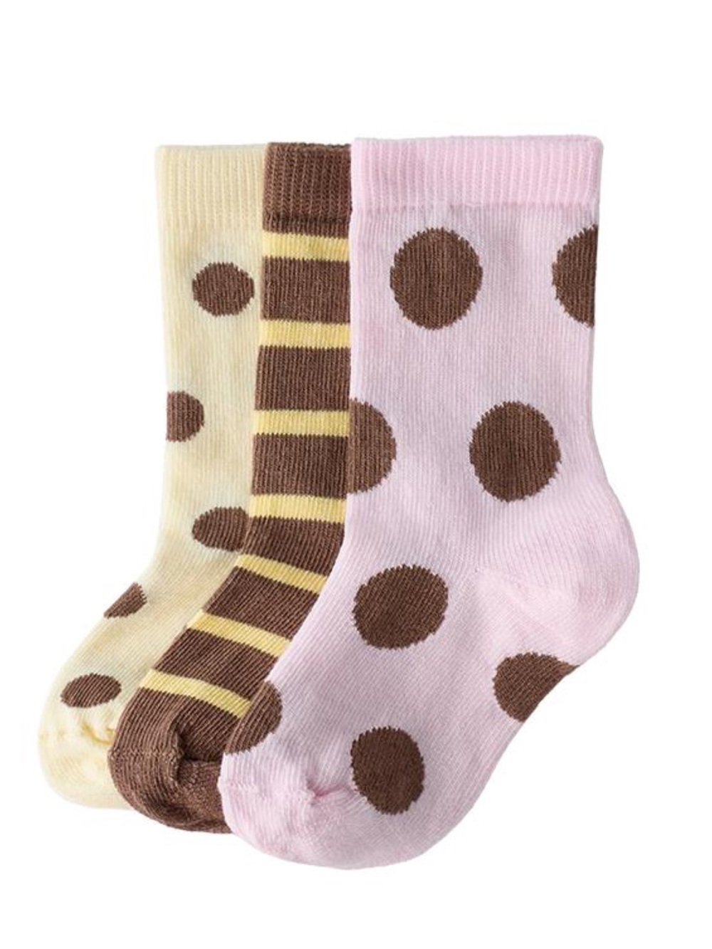 Zara Kids Three-Pair Polka Dot & Stripe Sock Set - Pink, Cream & Brown
